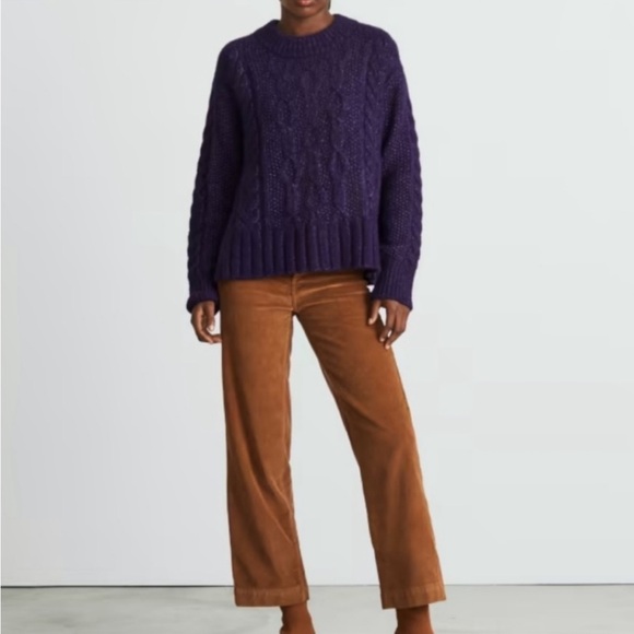 Everlane Cloud Cable Knit Merino Pima Alpaca Wool Crew Neck Sweater Purple Ink - Picture 2 of 9
